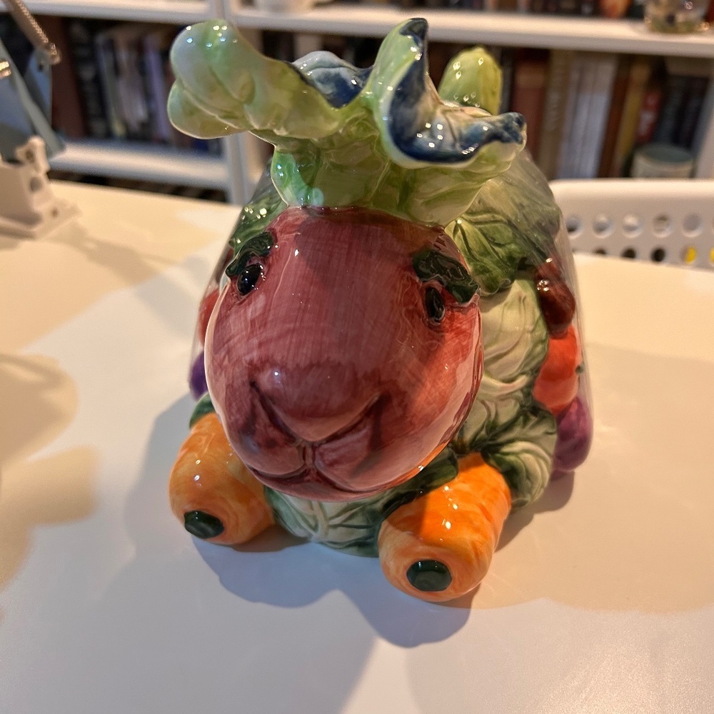 Unique Vintage Majolica Sculpted Vegetable Ceramic Rabbit Tureen no spoon